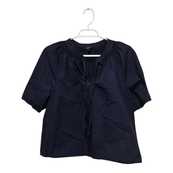 Quince Organic Cotton Navy Split Neck Flutter Sleeve Top S - Picture 1 of 6